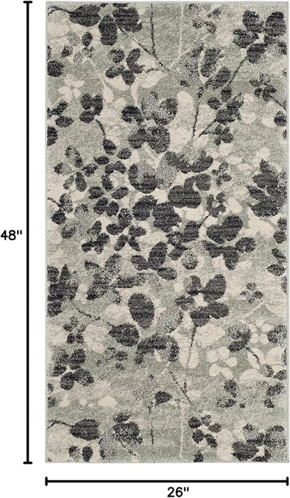 SAFAVIEH Evoke Collection 2'2" x 4' Grey/Black EVK236R Floral Non-Shedding Living Room Bedroom Accent Rug