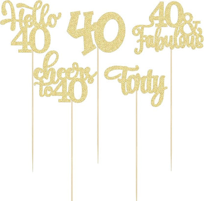 Gyufise 15Pcs 40th Birthday Centerpiece Sticks Forty Happy 40th Table Flower Centerpieces Sticks Cheers to 40 Floral Decorations for 40th Birthday Party Centerpieces Supplies Gold