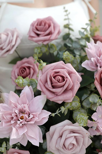 YYHUAWU Artificial Flowers Combo Box Set Gradient Color Flower Leaf with Stems for DIY Wedding Bouquets Centerpieces Baby Shower Party Home Decorations
