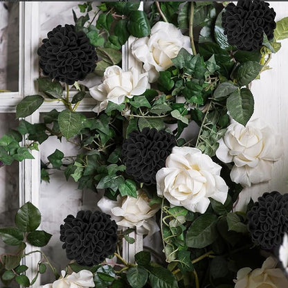 Artificial Flowers, 25pcs Realistic Artificial Rose for DIY Wedding Bouquets Centerpieces Arrangements, Black Dahlia Flowers with Stem for Bridal Shower Party Home Decorations