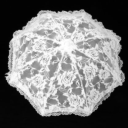White Lace Embroidery Umbrella, 16.5 X 19.3in Bridal Decorative Photography Craft Sunshade Vintage Parasol Flowers Wedding Pet Decoration Umbrellas for Party Kids Women Photo Shoot Props