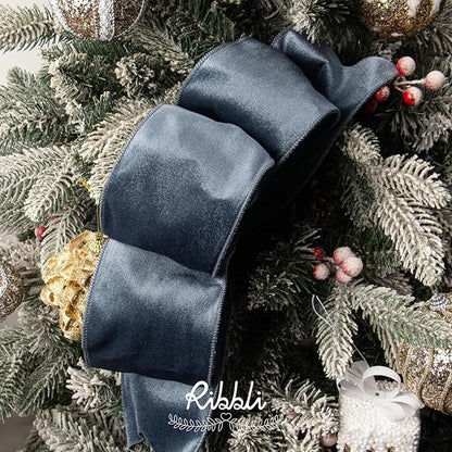 Ribbli Dusty Blue Velvet Wired Ribbon 4 Inch Velvet with Satin Christmas Ribbon for Gift Wrapping Christmas Tree Decoration Crafts Wreaths Supplies-Continuous 10 Yards