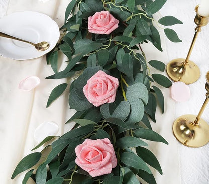IPOPU Glitter Roses,25pcs Foam Glitter Roses Glitter Flowers Artificial Roses with Stem for DIY Wedding Bridal Bouquet Home Party Decoration(Peach)