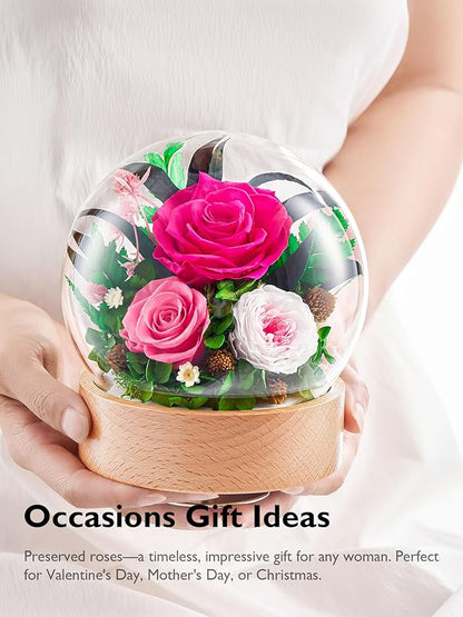 Eterfield Flowers for Delivery Prime, Christmas Preserved Roses Gifts for Women - Forever Flower in Glass Dome Birthday Gifts for Mom Wife Grandma Her Valentine’s Day (Hot Pink, Sphere)