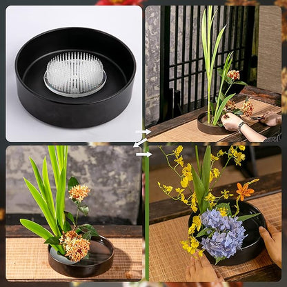 Calsoling 4 Pieces Flower Frog Transparent Flower Arrangement Holder, Round Pin Flower Holder Floral Arranging Frog with 3 Suction Cup from Japanese Ikebana Art for Home Plant Decoration DIY Craft