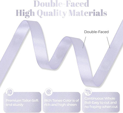 Lilac Mist Satin Ribbon, Double Faced 3/8 Inch X 25 Yards Lilac Mist Ribbon, Premium Satin Ribbon for Gift Wrapping, Crafts, Hair Bow Making, Sewing, Flower Bouquet, Wedding Party Decor
