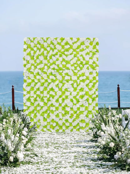 Green White Flower Wall Wedding Photo Backdrop 5ftx3.74ft 3D Fake Floral Wall Rose Party Backdrop for Baby Shower Bridal Wedding Background Home Decor