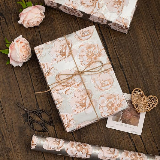 MAYPLUSS Floral Gift Wrapping Paper Roll - 17Inch x 33Feet - Luxury Elegant Shabby Chic Rose Pattern Girl Gift Wrap Present Sheet for Wedding, Bridal Shower, Birthday, Engagement and Mother's Day