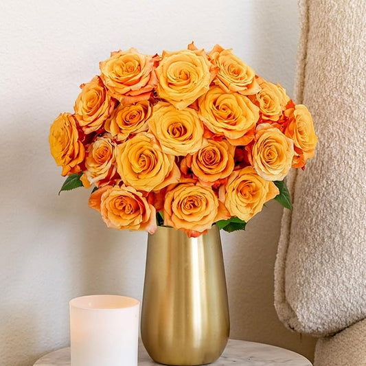 BloomsyBox - Yellow/Orange Roses -24 Long Stems, Hand-Tied in Eco-friendly, Vase Not Included, Fresh Flowers for Delivery – Gift for Birthday, Anniversary, Get Well, Congratulations, Wedding