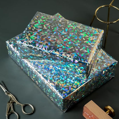 RUSPEPA Silver Geometric Pattern Colorful Metallic Wrapping Paper - Solid Color Paper Perfect for Wedding, Birthday, Christmas, Baby Shower - 30 Inches x 100 Feet