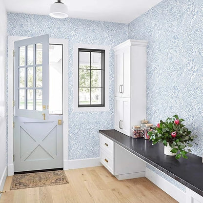 Heroad Peel and Stick Wallpaper Light Blue Floral Contact Paper 17.3''x393'' Boho Wall Paper Modern Removable Self Adhesive Wallpaper for Bedroom Bathroom Kitchen Cabinet Decor Waterproof Vinyl Roll
