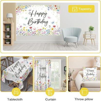 Mocsicka Wildflower Birthday Backdrop Decorations Girls Spring Garden Floral Photo Background Butterfly Wildflower Birthday Party Decorations