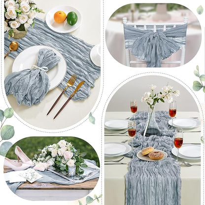 6 Pack Dusty Blue Cheesecloth Table Runner 10FT Long Boho Gauze Table Runner Rustic Sheer Runner for Wedding Bridal Baby Shower Birthday Party Table Decor Thanksgiving Christmas Decorations