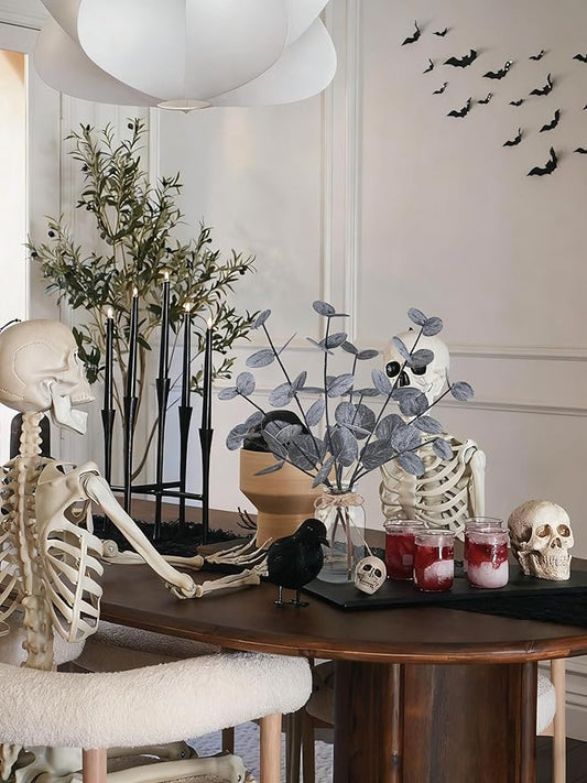 Artificial Eucalyptus Stems in Glass Vase with Faux Water Halloween Decor, 14” Fake Plants for Home Decor Table Centerpieces Office Bathroom Faux Plants Indoor Black Decorations