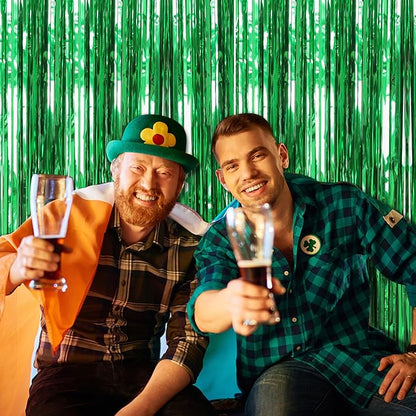 20 Pack Foil Curtain Backdrop Green Metallic Tinsel Foil Fringe Curtains Photo Booth Props for Birthday Wedding Engagement Baby Shower Bachelorette Christmas Holiday Celebration Party Decorations