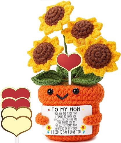 Mini Sentimental Gifts for Mom – Handmade Crochet Sunflower Mothers Day Birthday Gifts for Mom from Daughter Son Thank You Appreciation Gift You Are Loved Positive Reminder Christmas Stocking Stuffers