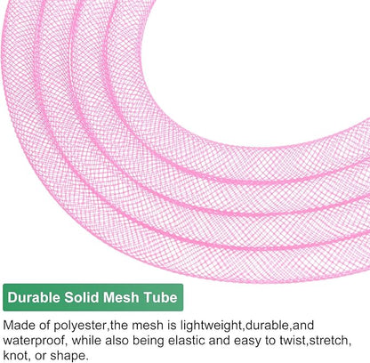 Mesh Tube Ribbon 25 Yards, 8mm Elastic Fabric Ribbons Mesh Tubing for Crafts/Gift Wrapping/Flower Bouquets/Wedding/Birthday/Holiday/Wreaths Christmas/Decoration[Pink]