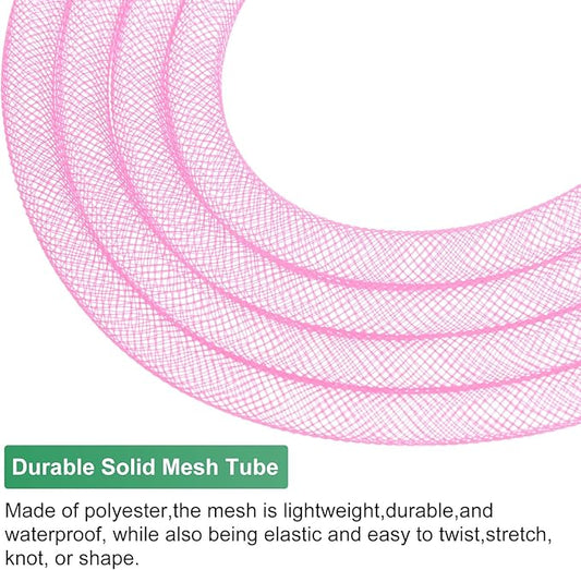 Mesh Tube Ribbon 25 Yards, 8mm Elastic Fabric Ribbons Mesh Tubing for Crafts/Gift Wrapping/Flower Bouquets/Wedding/Birthday/Holiday/Wreaths Christmas/Decoration[Pink]