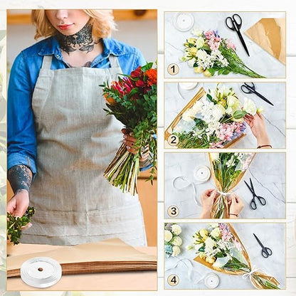 CLUEWR 50 PCS Flower Bags for Bouquets, Floral Wrapping Paper with Ribbons Florist Wrap Supplies, 22.1 x 14.2 Inches