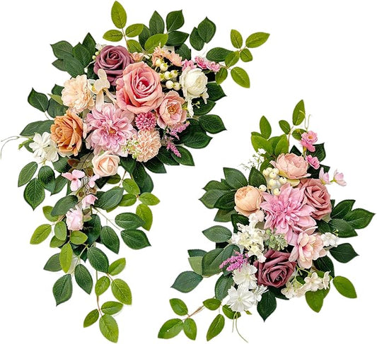 Pack of 2 Wedding Arch, Artificial Flowers, Wedding Decor，Flower Garland Be Suited to Banquet, Party, Reception Entrance Welcome Sign and Background Decoration (Dusty Pink)…