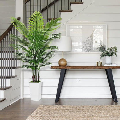 Artificial Palm Tree 6FT - Fake Tree with White Tall Planter - Faux Tropical Areca Floor Plant in Pot - Artificial Silk Plant for Home Office Living Room Decor Indoor