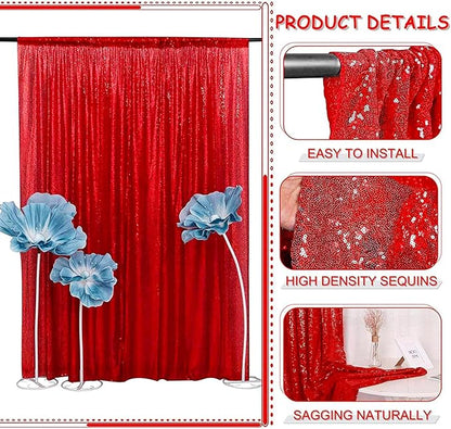 Red Sequin Backdrop Curtains Glitter Drapes 2FTx8F 2 Panels for Wedding Birthday Party Decorations Bridal Baby Shower Party Supplies Sparkly Photography Background