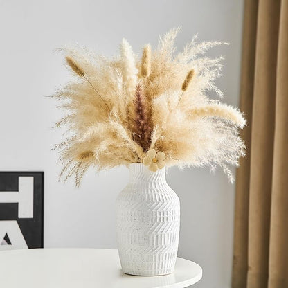 Modern White Ceramic Vase, Boho Flower Vases for Decor, 5.1" W x 8.7" H Modern Vase with Textured Pattern Table Centerpiece for Living Room Office Bedroom (Matte White Vase)