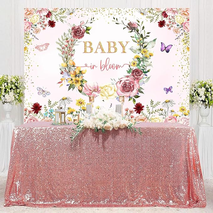 InMemory Wildflower Baby in Bloom Baby Shower Backdrop Banner Party Decorations for Girl,Pink Wild Flowers Floral Butterfly Baby Girls Baby Shower Backdrops Background Supplies Photo Booth Props 7x5ft