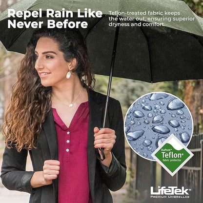 LifeTek Premium Travel Umbrella - Windproof & Compact for Men & Women, Automatic Open Close, Fits in Purse Laptop Bag or Backpack, Strong Frame for Heavy Rain & Sun UV Protection