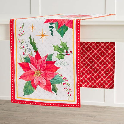 Maison d' Hermine Table Runner 100% Cotton Double Layer Table Runners 72 inches Long for Thanksgiving Christmas Decorations Home Kitchen Dining Party Wedding (Poinsettia Christmas, 14.5" x 72")