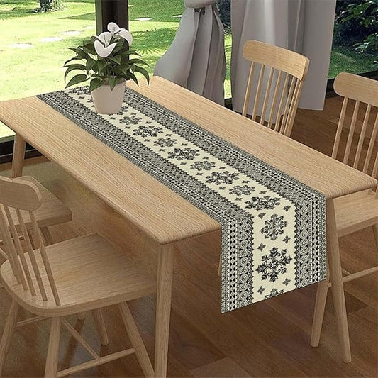 Black Paisley Table Runner, Vintage Damask Antique Floral Flower Retro Boho Swirled Print Table Center Decor for Family Kitchen Table Decorations Indoor Outdoor 13x108 inch