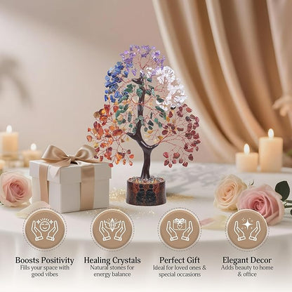 7 chakra tree of life crystal tree, home decor living room decor aesthetic office decor , birthday gifts for women , birthday gifts for mom , retirement gift for woman , crystals and healing stones