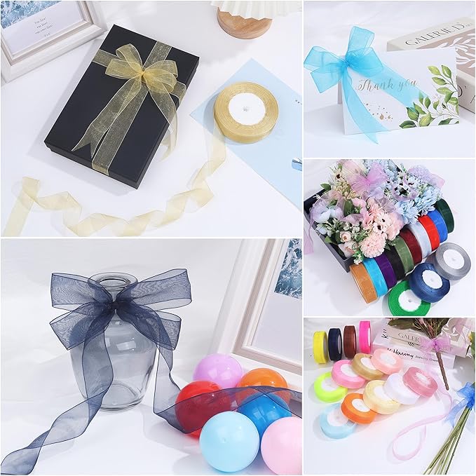 3/4 Inch x 50 Yards Sheer Organza Ribbon Chiffon Ribbon for Gift Wedding Flower Bouquet Wrapping Decorations Crafts(Navy Blue)