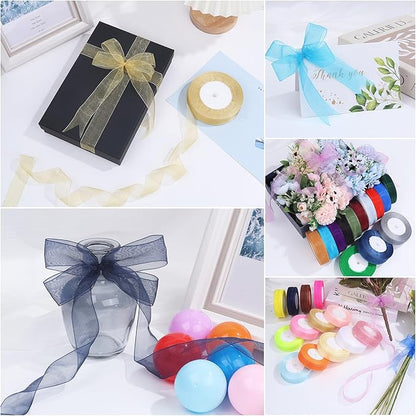 3/4 Inch x 50 Yards Sheer Organza Ribbon Chiffon Ribbon for Gift Wedding Flower Bouquet Wrapping Decorations Crafts(Navy Blue)