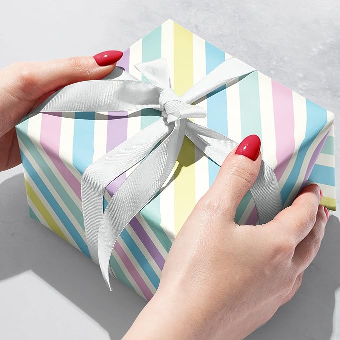 Jillson Roberts Bulk Gift Wrap, Everyday Gift Wrapping Supplies, Pastel Stripe, 1/2 Ream 417 feet x 24 inches