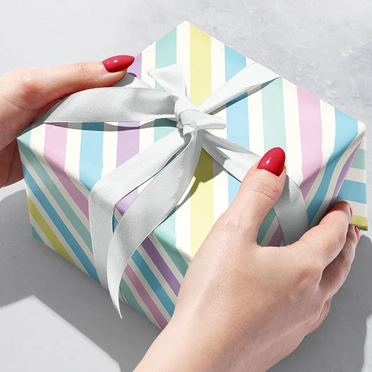 Jillson Roberts Bulk Gift Wrap, Everyday Gift Wrapping Supplies, Pastel Stripe, 1/2 Ream 417 feet x 24 inches