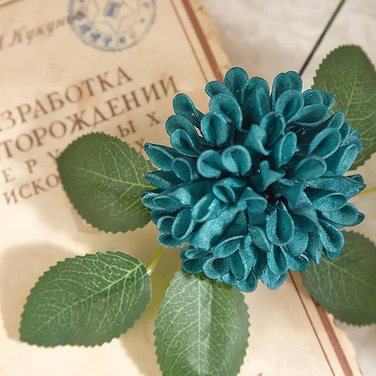 Artificial Flowers, 100pcs Rose for DIY Wedding Bouquets Centerpieces Arrangements, Dark Teal Dahlia Flowers with Stem Bridal Shower Party Home Decorations