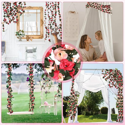 16 Pcs 131.2 FT Flower Garland,Rose Garland,Pink Flower Vines for Decoration, Wedding, Garden, Wall Decoration,Backdrop,Bedroom,Birthday Party