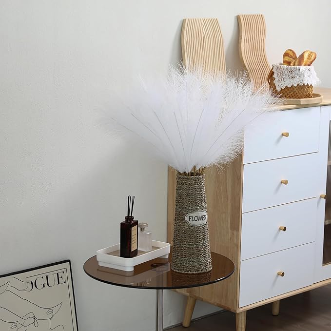 60pcs White Pampas Grass - 24 Inch Faux Pampas Grass Decor, Artificial Tall Pompas Grass for Wedding Flower Arrangement, Party Decorations, Christmas and Home Decor (White)