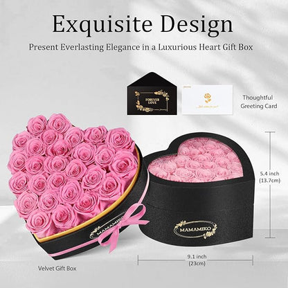27 Preserved Roses in Heart Shape Gift Box for Her - Forever Flowers for Delivery, Eternal Rose Mothers Gifts for Mom, Wife Anniversary Birthday Gifts for Women, Pink