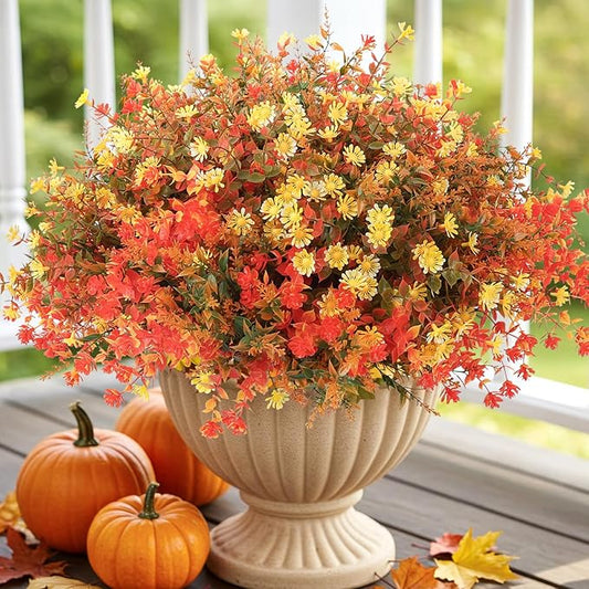 MACTING Fall Artificial Flowers for Outdoors 24 Bundles Faux Mums Outdoor Plants UV Resistant Fake Plastic Greenery Shrubs for Planters Garden Patio Porch Balcony Outside Autumn Thanksgiving Decor