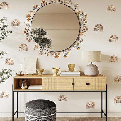YouRfocus Boho Rainbow Floral Wall Decals for Nursery & Kids Room – Set of 96 Removable Peel and Stick Wall Stickers, Neutral Boho Home Decor (12 Sheets