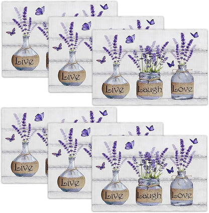 Lavender Flower Placemats Set of 6 Farmhouse Purple Floral Table Mats Washable Place mats for Home Party Indoor Kitchen Dining Table Decoration 12x18 Inch