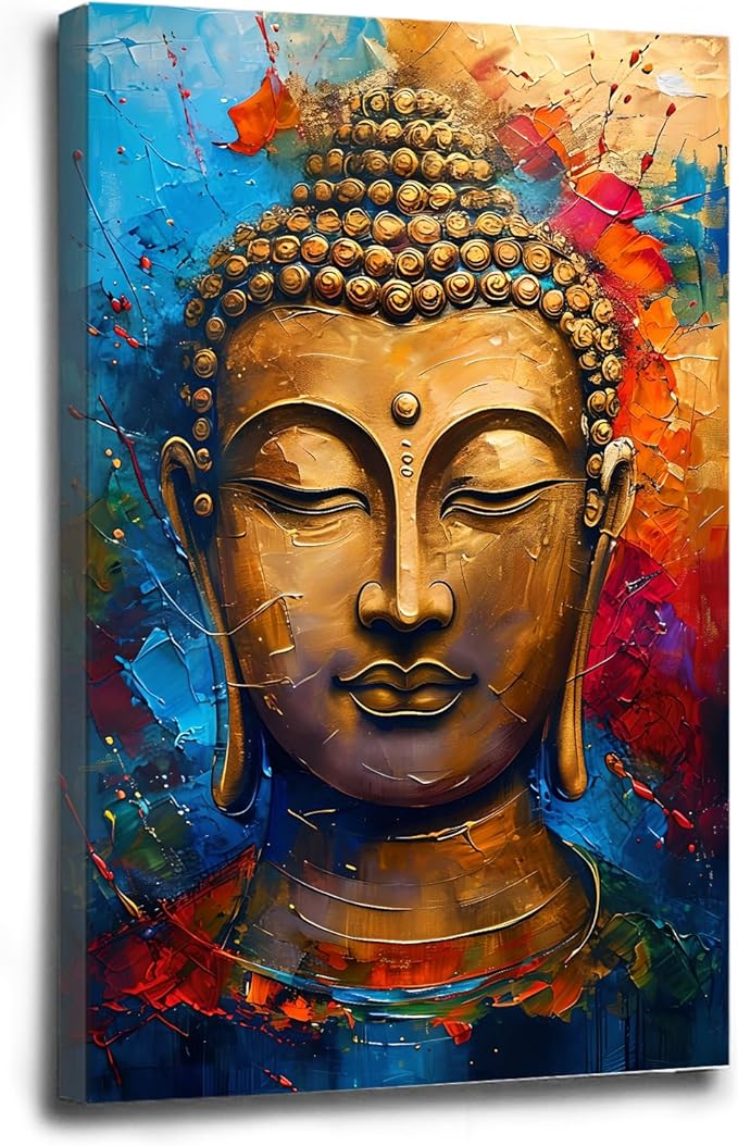 Golden Serenity Buddha Vintage Painting Wall Art Spirituality and Modern Art Wall Decor Adds Brilliance to Vibrant Home Decor 28x40in Wood Framed
