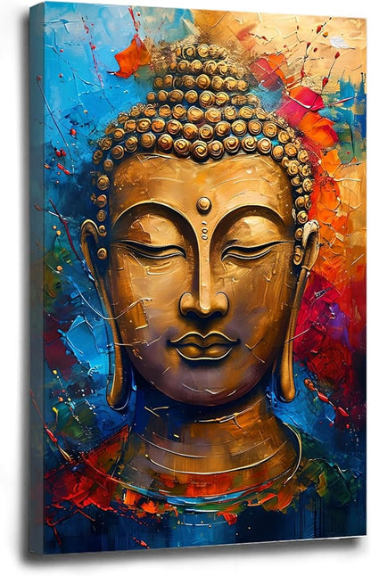 Golden Serenity Buddha Vintage Painting Wall Art Spirituality and Modern Art Wall Decor Adds Brilliance to Vibrant Home Decor 16x24in Wood Framed