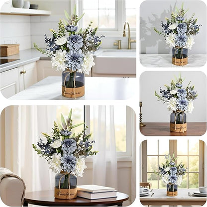 LADADA Fake Flowers in Vase,Silk Dahlias in Vases,Flower Arrangements for Table,Used for Home Office, Bathroom, Kitchen Decoration Et