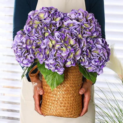 3Pcs Hydrangea Artificial Flowers, 22.44" Real Touch Latex Faux Hydrangea with Long Stems & Leaves for Home Office Decor or Wedding, Party, Centerpieces, Floral Arrangements (Purple)