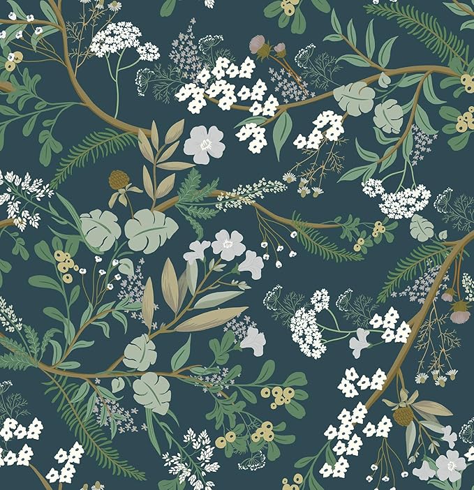 Guvana Floral Peel and Stick Wallpaper Leaf Wallpaper Green Leaves Contact Paper Vintage Flowers Self Adhesive Wall Paper for Bedroom Livering Decor 118"x16.14"