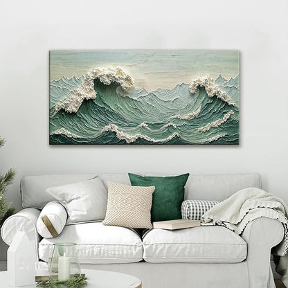 Sea Wave Abstract Green Wall Art For Living Room Artwork Canvas Art Wall Decor Painting Abstract Wall Decor Print Picture For Bedroom Office Hotel Home Wall Decoration 24 X 48 Inch