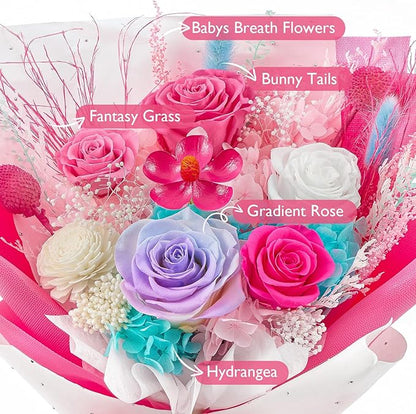 Eterfield Flowers for Delivery Prime, Forever Flowers Bouquet, Preserved Hotpink Roses Birthday Gifts for Her Women Wife Mom Grandma Graduation Valentine's Day Mother's Day